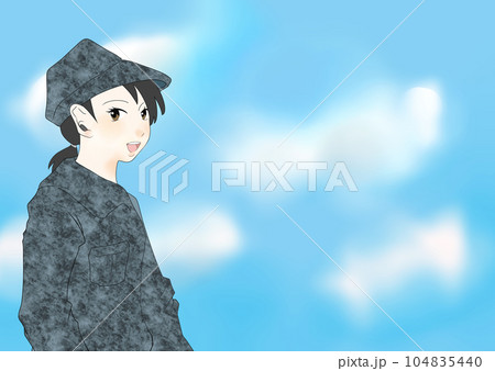 迷彩服を着た女の子と青空のイラスト素材 迷彩服を着た女の子と青空のイラスト素材 104835440