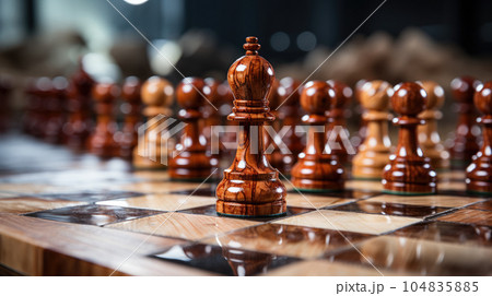 Generative ai illustration of wooden chess board with pieces in close up 104835885