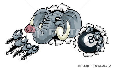 Elephant Pool 8 Ball Billiards Mascot Cartoon 104836312