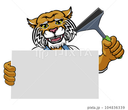 Window Cleaner Wildcat Car Wash Cleaning Mascot 104836339