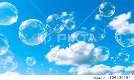 青空に浮かぶシャボン玉「AI生成画像」のイラスト素材 [104836594] - PIXTA