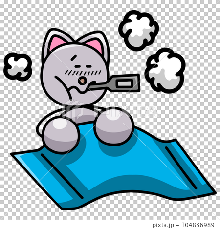 Illustration of Nyanmaru, who measures his fever due to poor physical condition, cat Illustration of Nyanmaru, who measures his fever due to poor physical condition, cat 104836989