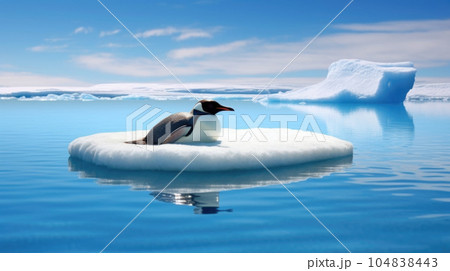 penguin takes a sunbath, reminding us of the vulnerability of Antarctic species amidst climate change. AI generated 104838443