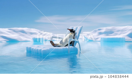 An adorable penguin enjoying the warmth of the sun in Antarctica, showcasing the impact of global warming on polar regions. AI generated 104838444