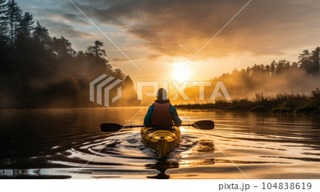 Woman enjoying a peaceful kayak excursion, connecting with the environment and seeking adventure. AI generated 104838619