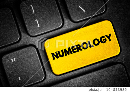 Numerology is the pseudoscientific belief in a divine or mystical relationship between a number and one or more coinciding events, text concept button on keyboard Numerology is the pseudoscientific belief in a divine or mystical relationship between a number and one or more coinciding events, text concept button on keyboard 104838986