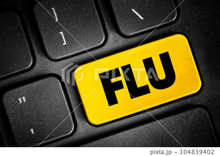 Flu - infectious disease caused by influenza viruses, text button on keyboard, concept background Flu - infectious disease caused by influenza viruses, text button on keyboard, concept background 104839402