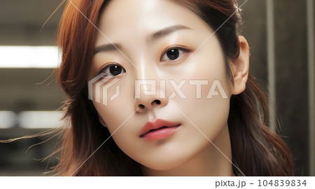 素肌が綺麗な女性の自然な表情（Generative AI） 104839834