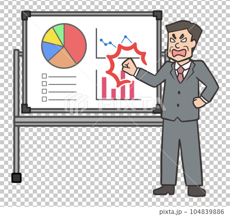 A middle-aged office worker who hits the whiteboard with his fist at a meeting 104839886