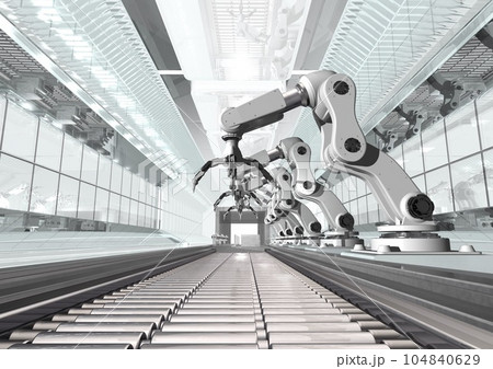 産業用ロボット 生産ライン 工場ライン 工場内風景(3DCGイメージ) 産業用ロボット 生産ライン 工場ライン 工場内風景(3DCGイメージ) 104840629
