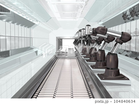 産業用ロボット 生産ライン 工場ライン 工場内風景(3DCGイメージ) 産業用ロボット 生産ライン 工場ライン 工場内風景(3DCGイメージ) 104840634
