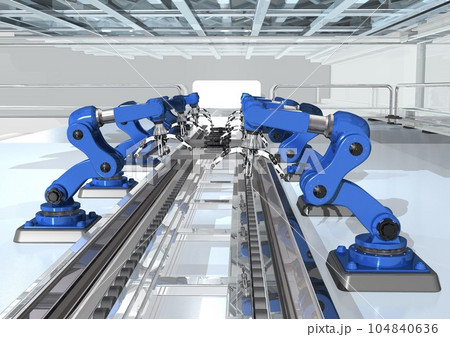 産業用ロボット 生産ライン 工場ライン 工場内風景(3DCGイメージ) 産業用ロボット 生産ライン 工場ライン 工場内風景(3DCGイメージ) 104840636