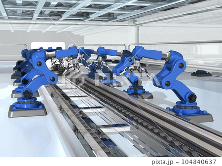 産業用ロボット 生産ライン 工場ライン 工場内風景(3DCGイメージ) 産業用ロボット 生産ライン 工場ライン 工場内風景(3DCGイメージ) 104840637