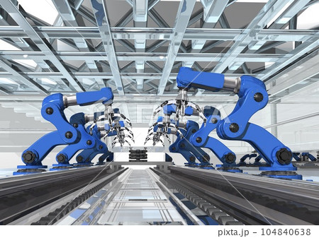 産業用ロボット 生産ライン 工場ライン 工場内風景(3DCGイメージ) 産業用ロボット 生産ライン 工場ライン 工場内風景(3DCGイメージ) 104840638