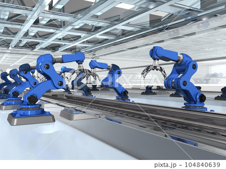 産業用ロボット 生産ライン 工場ライン 工場内風景(3DCGイメージ) 産業用ロボット 生産ライン 工場ライン 工場内風景(3DCGイメージ) 104840639