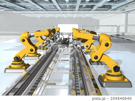 産業用ロボット　生産ライン　工場ライン　工場内風景(3DCGイメージ) 104840640