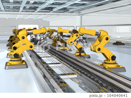 産業用ロボット 生産ライン 工場ライン 工場内風景(3DCGイメージ) 産業用ロボット 生産ライン 工場ライン 工場内風景(3DCGイメージ) 104840641