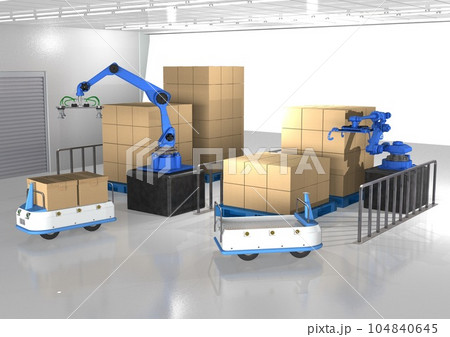 産業用ロボット 物流ライン 工場ライン 工場内風景(3DCGイメージ) 産業用ロボット 物流ライン 工場ライン 工場内風景(3DCGイメージ) 104840645