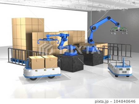 産業用ロボット　物流ライン　工場ライン　工場内風景(3DCGイメージ) 104840646