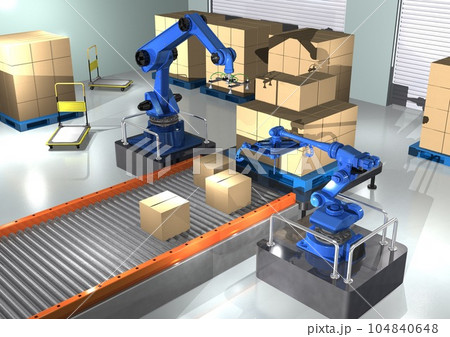 産業用ロボット 物流ライン 工場ライン 工場内風景(3DCGイメージ) 産業用ロボット 物流ライン 工場ライン 工場内風景(3DCGイメージ) 104840648