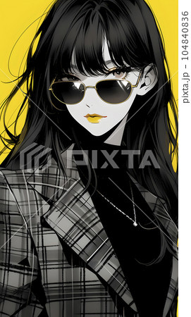 サングラスをかけた女性のアニメイラスト（Generative AI）のイラスト