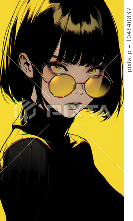 黄色いサングラスをかけた女性のアニメイラスト（Generative AI）の