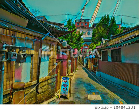 レトロな路地のイラスト レトロな路地のイラスト 104841231
