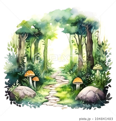 Watercolor magic forest watercolor for wallpaper design. Vintage great design for any purposes. 104841483