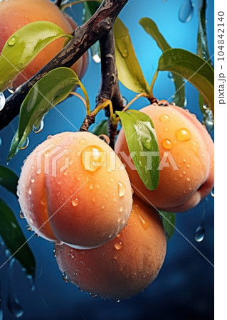 Ripe peach fruit. Illustration AI Generative 104842140