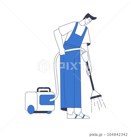 Cleaning Service with Professional Man Worker Character Vacuum the Floor Vector Illustration Cleaning Service with Professional Man Worker Character Vacuum the Floor Vector Illustration 104842342