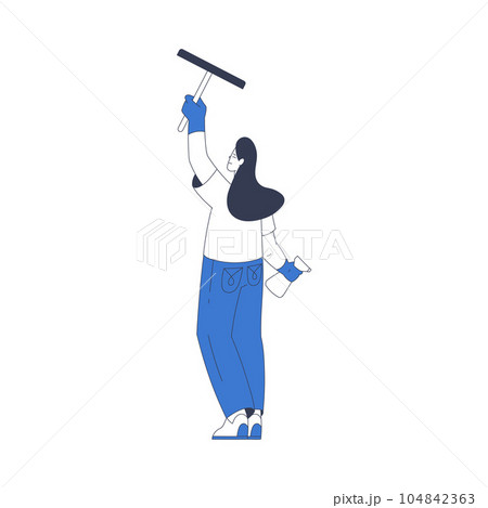 Cleaning Service with Professional Woman Worker Character with Squeegee Mop Vector Illustration Cleaning Service with Professional Woman Worker Character with Squeegee Mop Vector Illustration 104842363