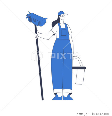 Cleaning Service with Professional Woman Worker Character Standing with Mop Vector Illustration Cleaning Service with Professional Woman Worker Character Standing with Mop Vector Illustration 104842366