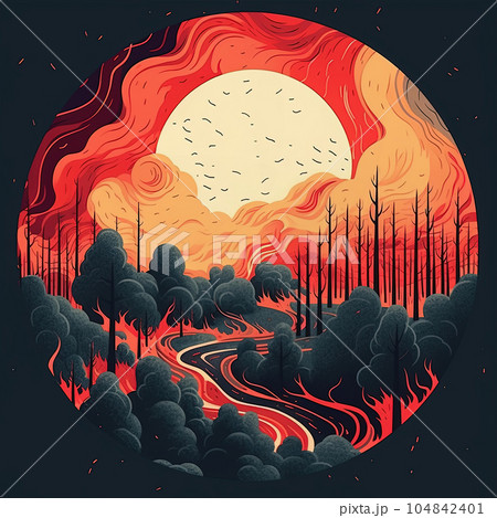Fire burning in a forest. Wildfire, climate change concept. Feneraitve AI Fire burning in a forest. Wildfire, climate change concept. Feneraitve AI 104842401