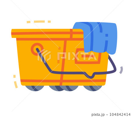 Yellow Plastic Bucket with Wipe for Cleaning Service Vector Illustration 104842414