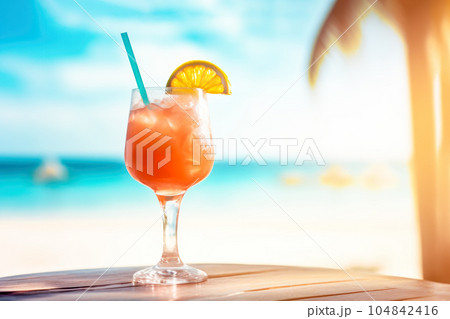 Drinks on the beach with blurred background 104842416