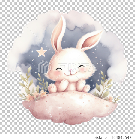 Cute watercolor baby good night bunny on moon... - Stock Illustration ...