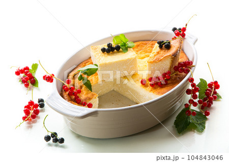 cottage cheese sweet casserole with fresh berries cottage cheese sweet casserole with fresh berries 104843046