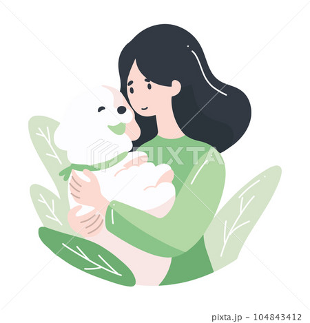 teenage girl with cute dog in flat style isolated on background 104843412