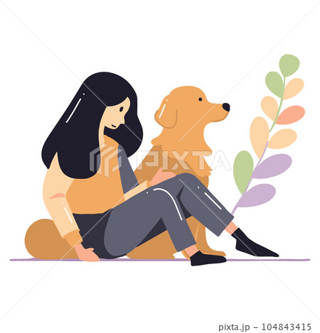 teenage girl with cute dog in flat style isolated on background 104843415