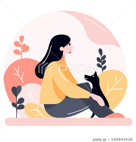 teenage girl with cute dog in flat style isolated on background teenage girl with cute dog in flat style isolated on background 104843416