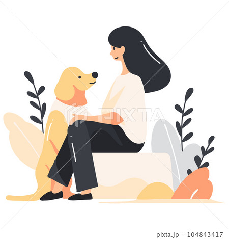 teenage girl with cute dog in flat style isolated on background teenage girl with cute dog in flat style isolated on background 104843417