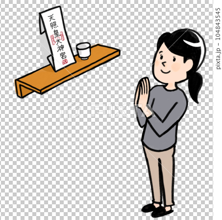 神棚に手を合わせる女性 104843545