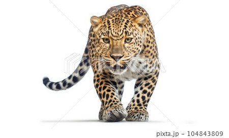 Alert leopard photo realistic illustration - Generative AI. 104843809