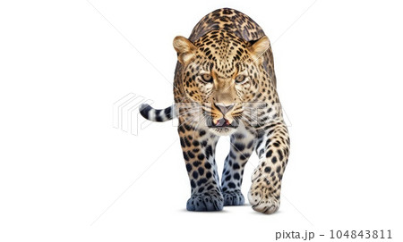 Alert leopard photo realistic illustration - Generative AI. 104843811