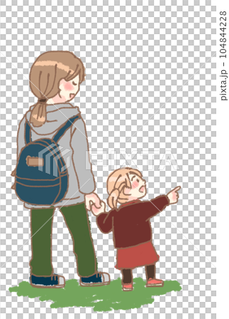Parent and child walking 104844228