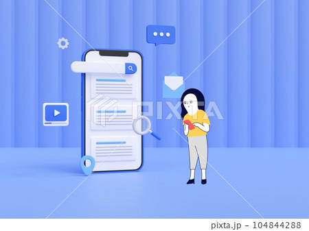 Mixed 2D 3D|スマートフォンで検索する女性 Mixed 2D 3D|スマートフォンで検索する女性 104844288