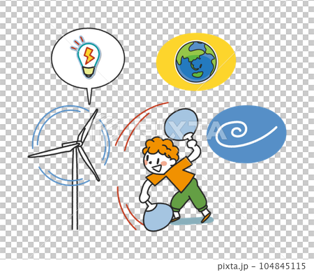 子供たちの未来と再生可能エネルギー 風力発電と小学生 イラスト素材 子供たちの未来と再生可能エネルギー 風力発電と小学生 イラスト素材 104845115