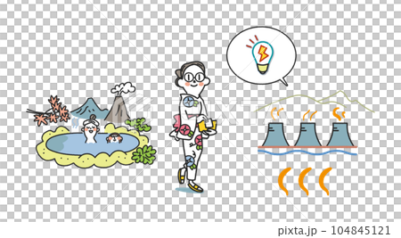 Children's future and renewable energy Geothermal power generation and elementary school students Illustration material Children's future and renewable energy Geothermal power generation and elementary school students Illustration material 104845121