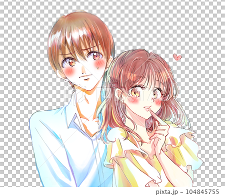 一個依偎的女人和一個害羞的男人 104845755