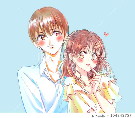 寄り添う女性と照れる男性 寄り添う女性と照れる男性 104845757